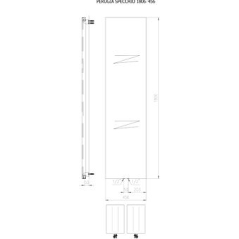 Plieger Perugia Radiateur design vertical avec miroir raccordement central 1806x456mm 564W 7253468