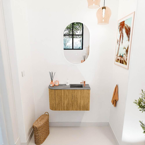 Mondiaz JOYA-DLUX 71.6cm toiletmeubel - ronding links kleur Oak - Wastafel FAYE positie Rechts 1 kraangat kleur Sombra. SW1424291