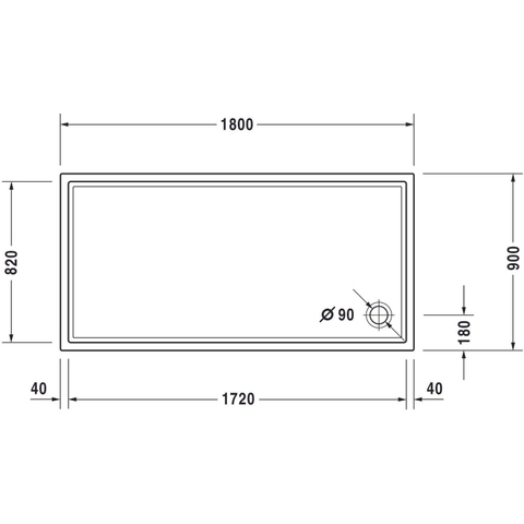 Duravit Starck Slimline Kunststof douchebak acryl rechthoekig - 180x90x6.5cm - zonder poten - wit 0297251