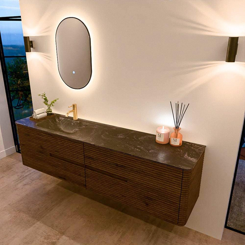 Mondiaz CIRO-DLUX Ensemble de meubles de salle de bains - 190x45x50cm - Lavabo solid surface Lava - 1 vasque à gauche - 1 trou de robinet - 4 tiroirs - Dusk SW1533067