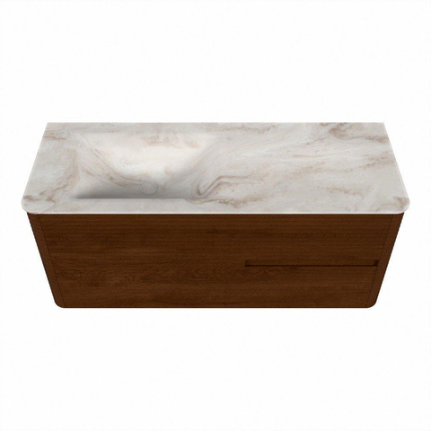 Mondiaz CIRO-DLUX Badkamermeubelset - 120x45x50cm - Solid surface wastafel Frappe - 1 wasbak Links - zonder kraangaten - 2 lades - Ruby SW1531314