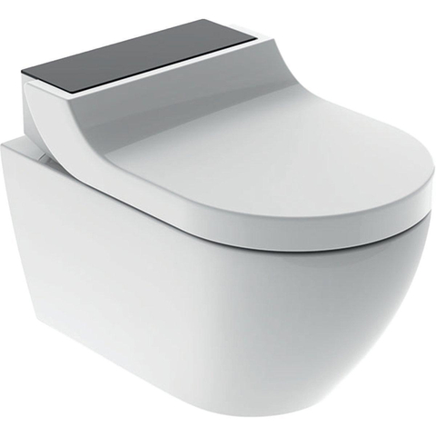 Geberit AquaClean Tuma Comfort Douchewc zwart glas decorplaat - met zwarte wandbediening - wit glans SW809482