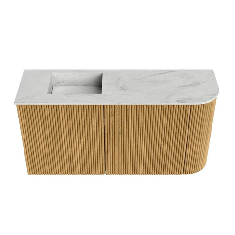 Mondiaz JOYA-DLUX Meuble de toilette 81,6cm - arrondi droite couleur Chêne - Vasque FAYE position Gauche 1 trou de robinet couleur Opalo. SW1422143