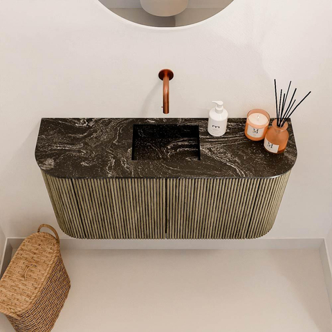 Mondiaz JOYA-DLUX Meuble de salle de bains 83.2cm - arrondi gauche et droite couleur Dusk - Vasque FAYE position Milieu Sans trou de robinet couleur Lava SW1423265