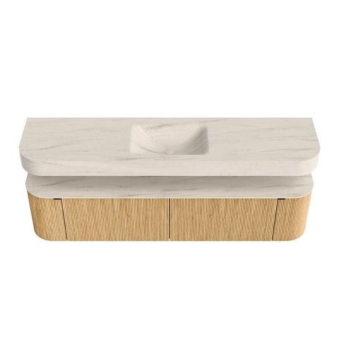 MONDIAZ THOR-DLUX Meuble de salle de bains 190cm arrondi gauche + droite couleur Oak avec 2 tiroirs et 2 portes. Vasque suspendue CLOUD Milieu 1 trou de robinet couleur Meli. SW1466724