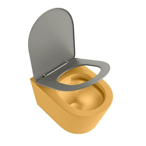 Mondiaz LAVIE hangtoilet – spoelrandloos – 36 x 53 cm – met softclose zitting – Ocher (geel), zitting Smoke (lichtbruin) SW1208732