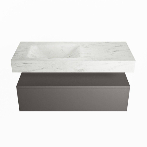 Mondiaz ALAN-DLUX Ensemble de meuble - 110cm - meuble Dark grey mat - 1 tiroir - Lavabo Cloud Opalo suspendu - vasque Gauche - 0 trous de robinet SW806423