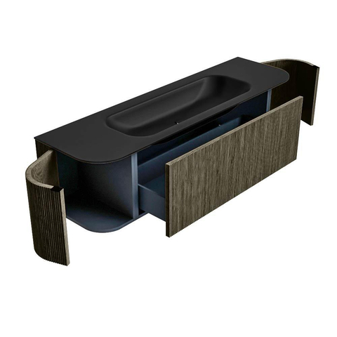 Mondiaz KURVE Badkamermeubelset - 160x46x40cm - 1 lade - 2 deuren - wastafel solid surface - midden - 1 kraangat - Shadow SW1414264