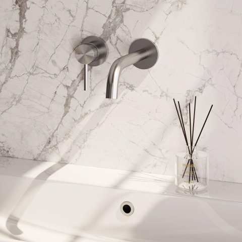 BRAUER Stripe Mitigeur lavabo encastré - bec courbé et rosaces modèle A2 - couleur inox brossé PVD SW1435030