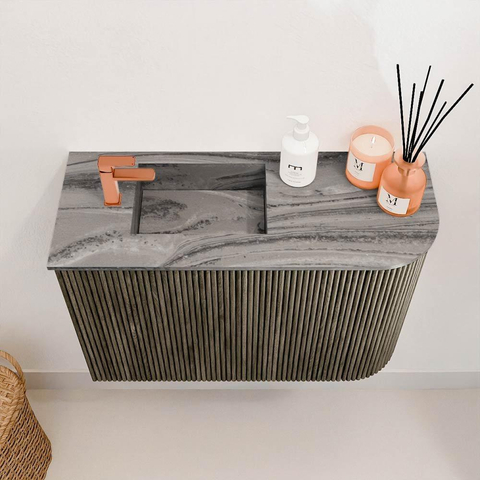 Mondiaz JOYA-DLUX 61.6cm toiletmeubel - ronding rechts kleur Shadow - Wastafel FAYE positie Links 1 kraangat kleur Sombra. SW1425213