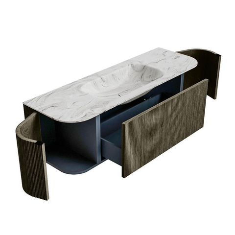 Mondiaz KURVE-DLUX Ensemble de meubles de salle de bains - 140x46x40cm - 1 tiroir - 2 portes - vasque solid surface - centre - sans trou de robinet - Shadow SW1414546