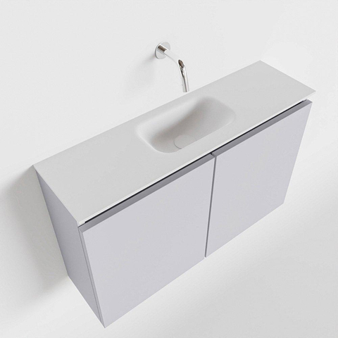 MONDIAZ TURE Toiletmeubel 80x23x50cm met 0 kraangaten 2 deuren cale mat Wastafel Eden midden Solid Surface Wit SW475128