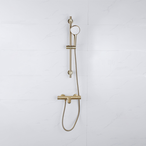 Adema Sparkle 2.0 Badset - thermostatische badkraan - 70cm glijstang - ronde handdouche - metalen doucheslang - goud mat SW1481414