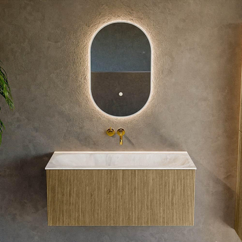 Mondiaz KURVE-DLUX Ensemble meuble de salle de bains - 100x46x40cm - 1 tiroir - lavabo solid surface - central - sans trou de robinet - Dusk SW1414891