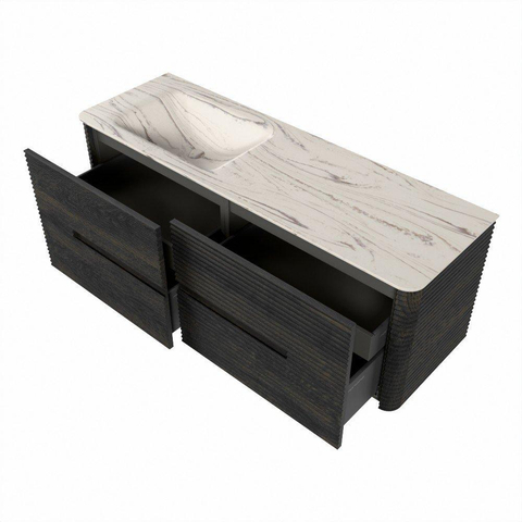Mondiaz CIRO-DLUX Badkamermeubelset - 140x45x50cm - Solid surface wastafel Nata - 1 wasbak Links - 1 kraangat - 4 lades - Shadow SW1532576