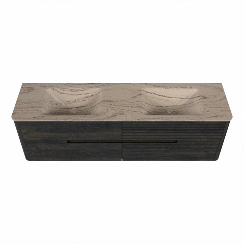 Mondiaz CIRO-DLUX Meuble de salle de bains - 170x45x50cm - Plan vasque solid surface Arena - 2 bacs Double - sans trous de robinet - 4 tiroirs - Shadow SW1532370
