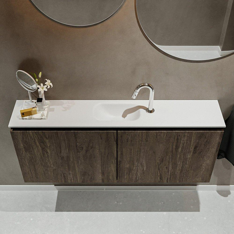 MONDIAZ TURE Toiletmeubel 120x23x50cm met 1 kraangaten 2 deuren dark brown mat Wastafel Eden midden Solid Surface Wit SW475171