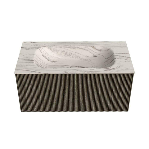 MONDIAZ KURVE-DLUX Meuble de salle de bains 90cm couleur Shadow avec 1 tiroir et 0 porte. Plan-vasque BIG SMALL Central sans trou de robinet Nata. SW1432277