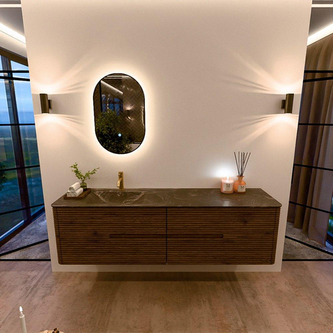 Mondiaz CIRO-DLUX Ensemble de meubles de salle de bains - 180x45x50cm - Lavabo solid surface Lava - 1 vasque à gauche - 1 trou de robinet - 4 tiroirs - Dusk SW1533066