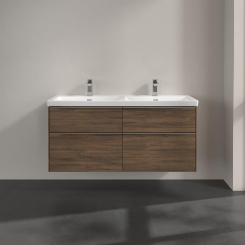 Villeroy & Boch Subway 3.0 wastafelonderbouwkast - met 4 laden - met grepen aluminium glanzend - 127.2x57.6x47. - Arizona Oak (hout) SW641572