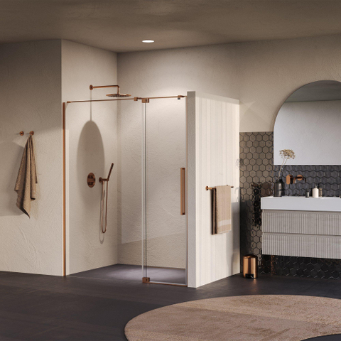 BRAUER Stellar Porte de niche - 2 pièces - 140x200cm - porte battante - revêtement de verre - réversible - verre clair - cuivre brossé PVD SW1418070