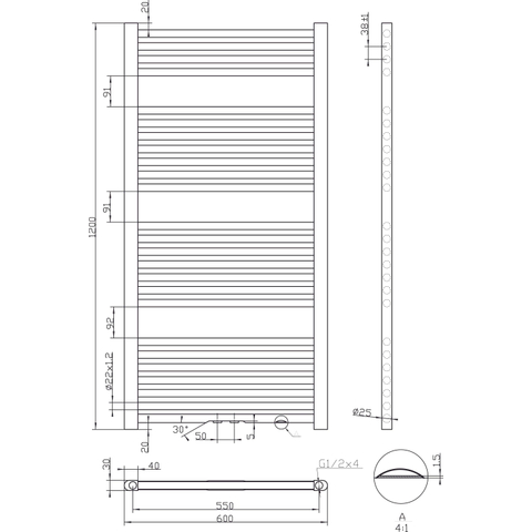 Best Design Zwart Zero radiator recht model 1200x600mm SW369957