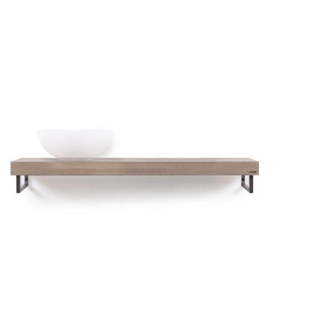 Looox Wood collection plan sous vasque - 120x46cm - Avec porte-serviettes inox brossé - Chêne massif vieux gris SW73141