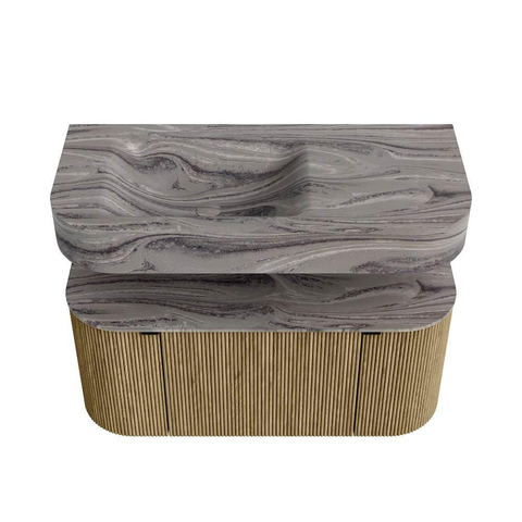 MONDIAZ THOR-DLUX 100cm meuble de salle de bains arrondi gauche + droite couleur Dusk avec 1 tiroir et 2 portes. Vasque suspendue CLOUD Gauche 1 trou de robinet couleur Sombra. SW1467623