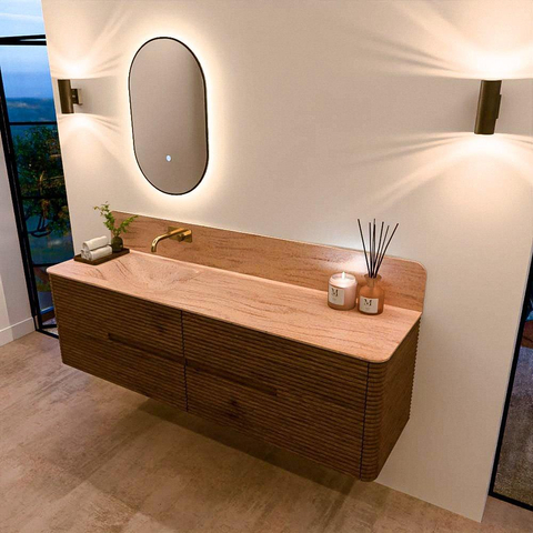 Mondiaz CIRO-DLUX Meuble de salle de bains - 170x45x50cm - plan vasque Solid surface Saba - 1 lavabo à gauche - sans trous de robinet - 4 tiroirs - Dusk SW1533371