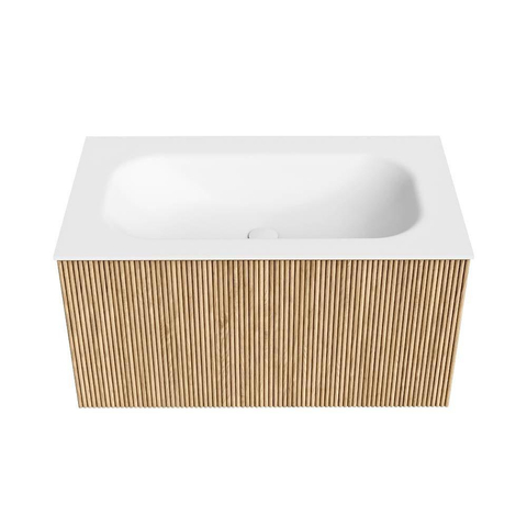 MONDIAZ KURVE Meuble de salle de bains 80 cm couleur Oak avec 1 tiroir. Lavabo BIG SMALL central 1 trou de robinet Talc. SW1138171