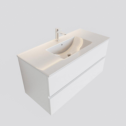 ENSEMBLE DE MEUBLE MONDIAZ VICA - 100cm - 2 tiroirs - lavabo Denia central - 1 trou de robinet - céramique talc SW409922