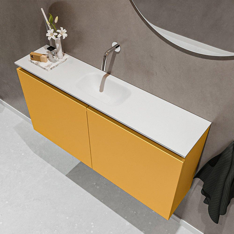 MONDIAZ TURE Toiletmeubel 100x23x50cm met 0 kraangaten 2 deuren ocher mat Wastafel Eden midden Solid Surface Wit SW475062