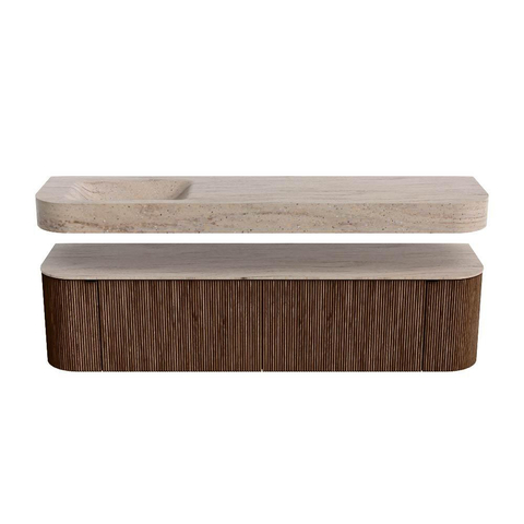 MONDIAZ THOR-DLUX Meuble de salle de bains - 180cm - arrondi gauche + droite - couleur Walnut - 2 tiroirs et 2 portes - Vasque suspendue CLOUD Gauche sans trou de robinet - couleur Saba SW1466315