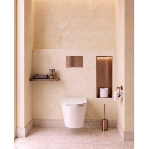 QeramiQ Dely Toiletset - 36.3x51.7cm - Geberit UP720 inbouwreservoir - rimless - diepspoel - zitting - softclose - bedieningsplaat koper - rechthoekige knoppen - glans wit SW1428269