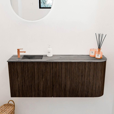 Mondiaz JOYA-DLUX 101.6cm toiletmeubel - ronding rechts kleur Walnut - Wastafel FAYE positie Links 1 kraangat kleur Sombra. SW1424757