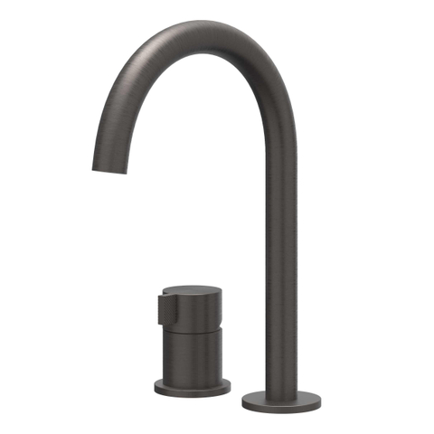 IVY Tribe Mitigeur de lavabo - 2 trous - montage sur plage - bec - coldstart - Acier inoxydable 316 - noir carbone brossé PVD SW1030811