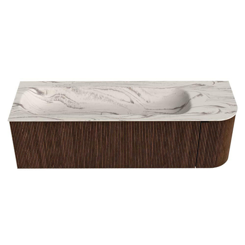 MONDIAZ KURVE-DLUX Meuble de salle de bains 145cm arrondi à droite couleur Walnut avec 1 tiroir et 1 porte. Vasque BIG LARGE gauche sans trou de robinet Nata. SW1432206