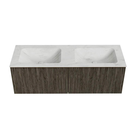 Mondiaz KURVE-DLUX Ensemble meuble de salle de bains - 130x46x40cm - 2 tiroirs - vasque solid surface - double - 2 trous de robinet - Shadow SW1414093