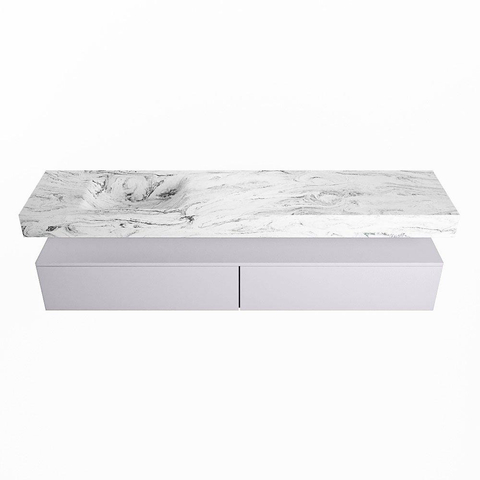 Mondiaz ALAN-DLUX Ensemble de meuble - 200cm - meuble Cale mat - 2 tiroirs - Lavabo Cloud Glace suspendu - vasque Gauche - 0 trous de robinet SW805799