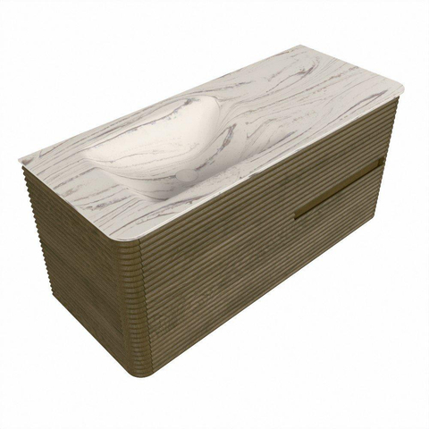 Mondiaz CIRO-DLUX Ensemble de meubles de salle de bains - 110x45x50cm - Plan vasque solid surface Nata - 1 vasque à gauche - 1 trou de robinetterie - 2 tiroirs - Dusk SW1533234