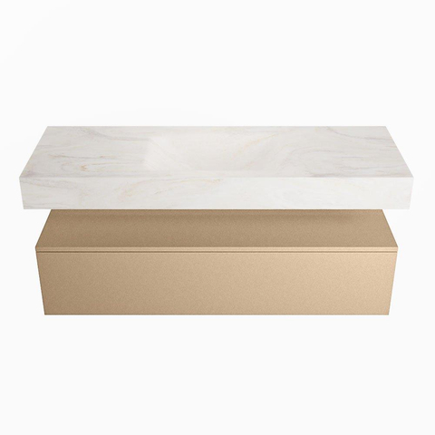 Mondiaz ALAN-DLUX Ensemble de meuble - 130cm - meuble Oro mat - 1 tiroir - Lavabo Cloud Ostra suspendu - vasque Centre - 1 trou de robinet SW807543
