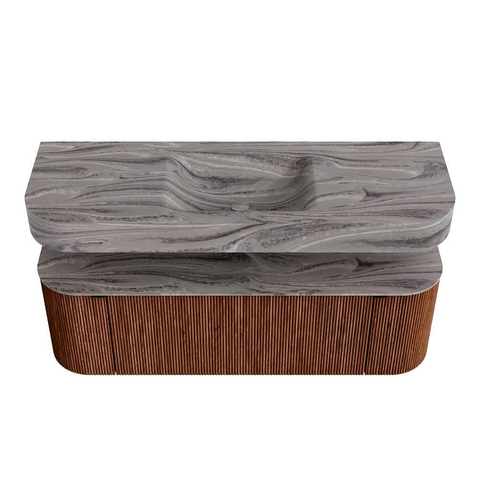 MONDIAZ THOR-DLUX 140cm meuble de salle de bains arrondi gauche + droite couleur Ruby avec 1 tiroir et 2 portes. Vasque suspendue CLOUD Milieu 1 trou de robinet couleur Sombra. SW1464228