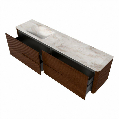 Mondiaz CIRO-DLUX Ensemble de meubles de salle de bains - 190x45x50cm - vasque solid surface Frappe - 1 lavabo à gauche - sans trous de robinet - 4 tiroirs - Ruby SW1531534