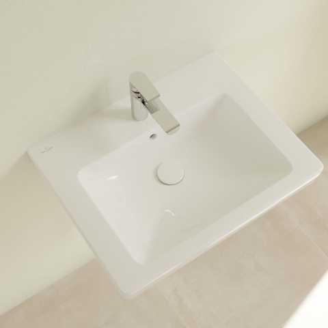 Villeroy & Boch Subway 2.0 wastafel onderzijde - geslepen - 60x47cm inclusief kraangat - met overloop - White Alpine (glans wit) 1024125