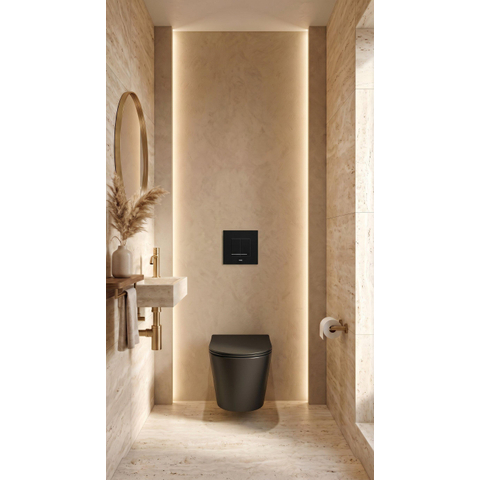 QeramiQ Dely Toiletset - Wisa inbouwreservoir - zwarte bedieningsplaat - toilet - zitting - mat zwart SW643462