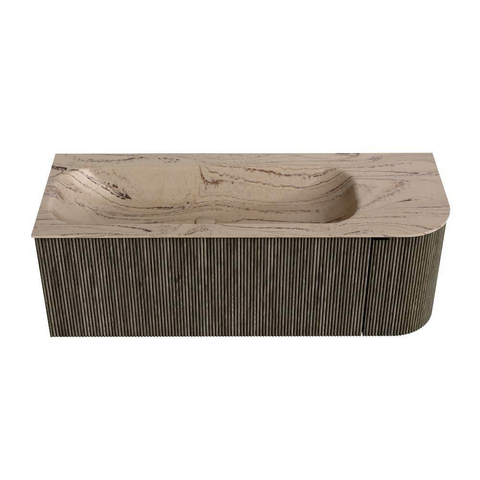MONDIAZ KURVE-DLUX 125cm meuble de salle de bains arrondi Droite couleur Shadow avec 1 tiroir et 1 porte. Lavabo BIG MEDIUM Gauche sans trou de robinet Arena. SW1431454