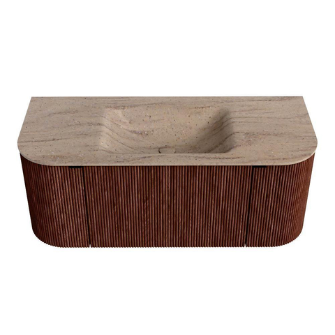 MONDIAZ KURVE-DLUX Meuble de salle de bains 110cm arrondi Gauche + Droite couleur Ruby avec 1 tiroir et 2 portes. Lavabo CLOUD Central 1 trou de robinet Saba. SW1433445