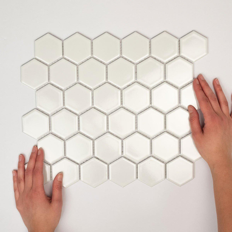 The Mosaic Factory Barcelona carrelage mosaïque 28.1x32.5cm pour mur intérieur et extérieur hexagonal céramique Extra blanc SW62198