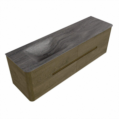 Mondiaz CIRO-DLUX Badkamermeubelset - 160x45x50cm - Solid surface wastafel Oza - 1 wasbak Links - 1 kraangat - 4 lades - Dusk SW1533313