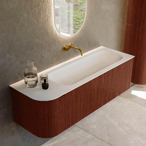 Mondiaz KURVE Ensemble de meubles de salle de bains - 135x46x40cm - 1 tiroir - 1 porte - lavabo solid surface - droit - sans trou de robinet - Ruby SW1415292